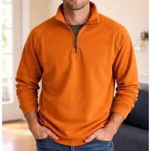 Tommy Bahama Men’s Sz Medium Burnt Orange Blue Logo Quarter Zip Pullover Preppy